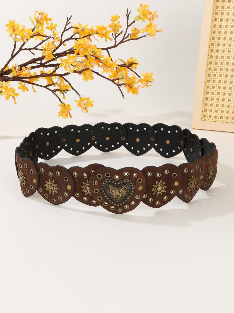 Ethnic Style Girl Love Splicing Rivets Decoration Western Style Retro Belt Accessories American Retro Belt