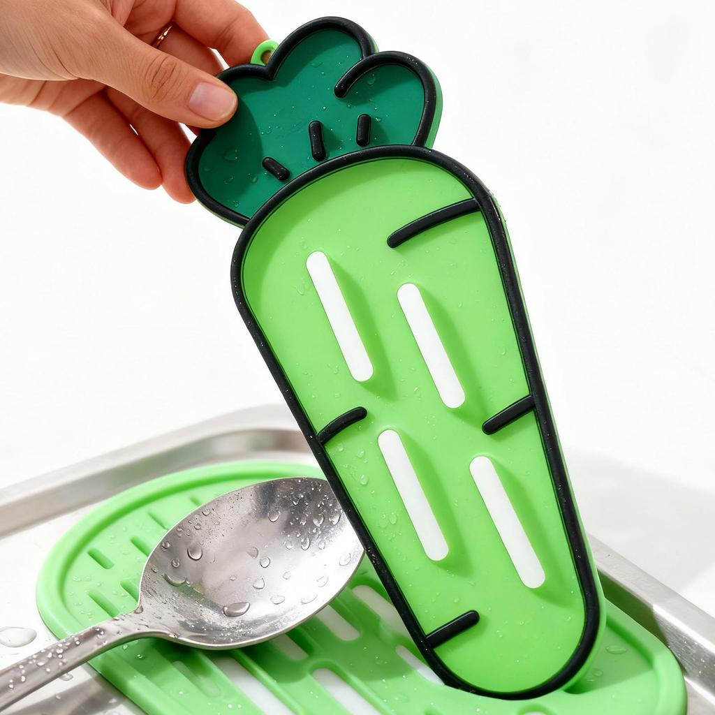 PVC Kitchen Spatula Holders Spoon Fork Rack Shelf Pot Lid Organizer Chopsticks Spoon Rest Pad Carrot Shape Dish Drying Mat
