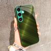 Dark green Glass PhoneCase for Samsung Galaxy S26 S25 S24 S23 S22 FE Ultra Plus Built-in glass green Exquisite Metal background