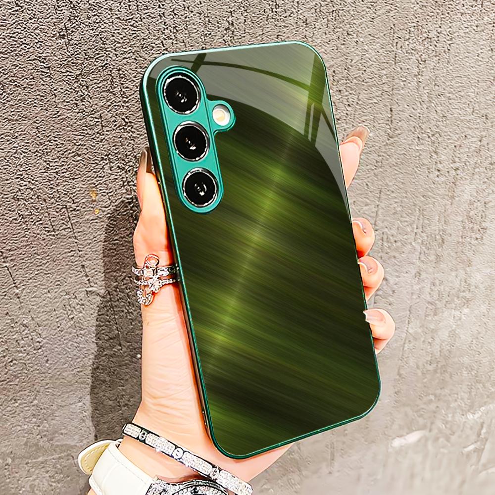 Dark green Glass PhoneCase for Samsung Galaxy S26 S25 S24 S23 S22 FE Ultra Plus Built-in glass green Exquisite Metal background