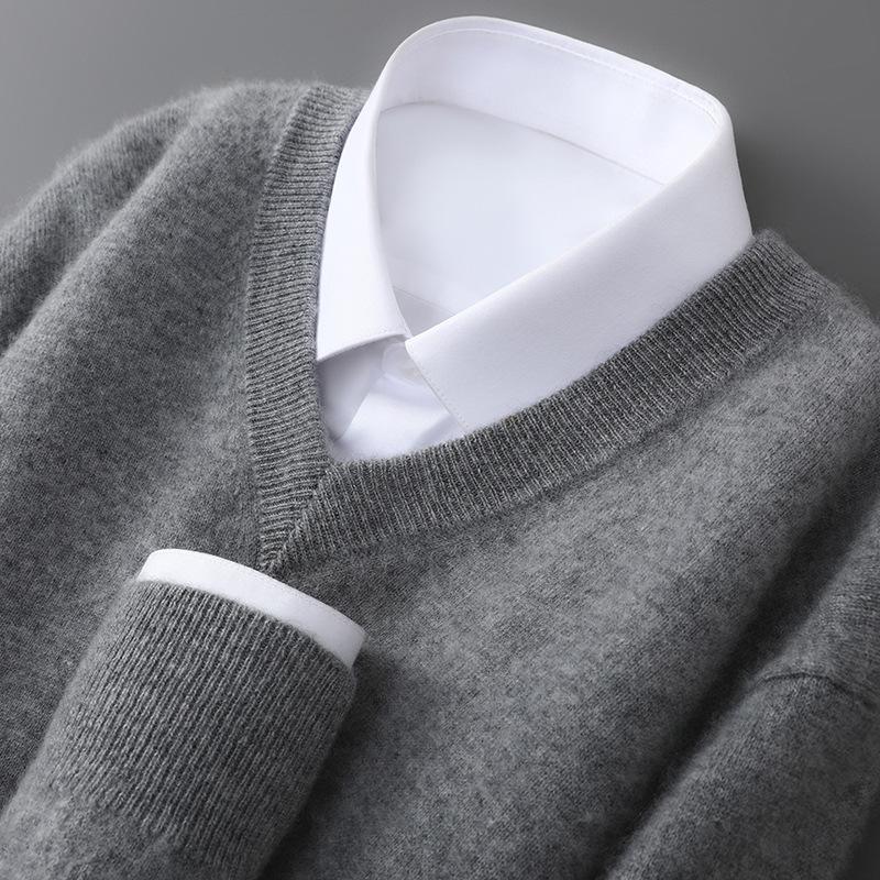 Men'S Pure Cardigan V-Neck Pullover Long Sleeve Sweater Business Casual Warm Cashmere Knitted Bottom Top