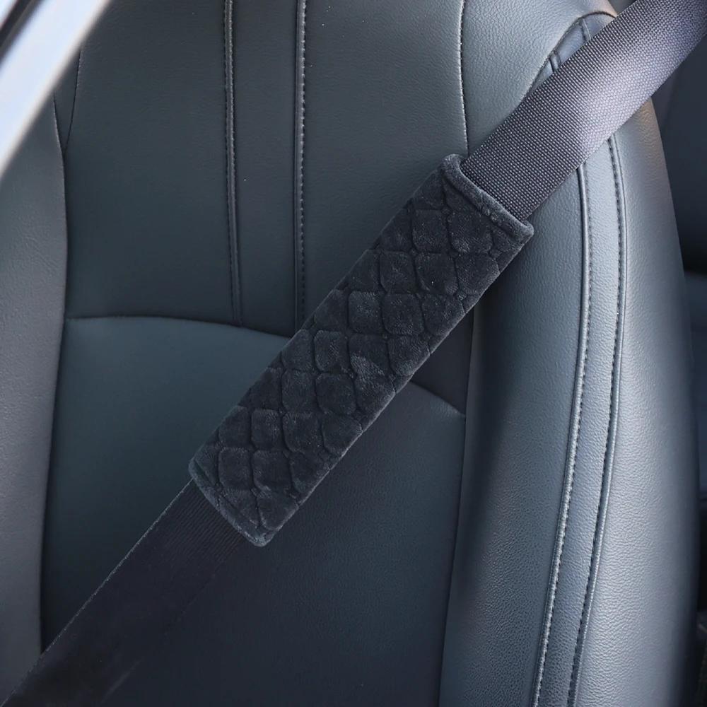 Car Safety Belt Shoulder Protector Cover Universal Magic Tape Short Plush Solid Printing Shoulder Pad Car Seat Belt Accessories
