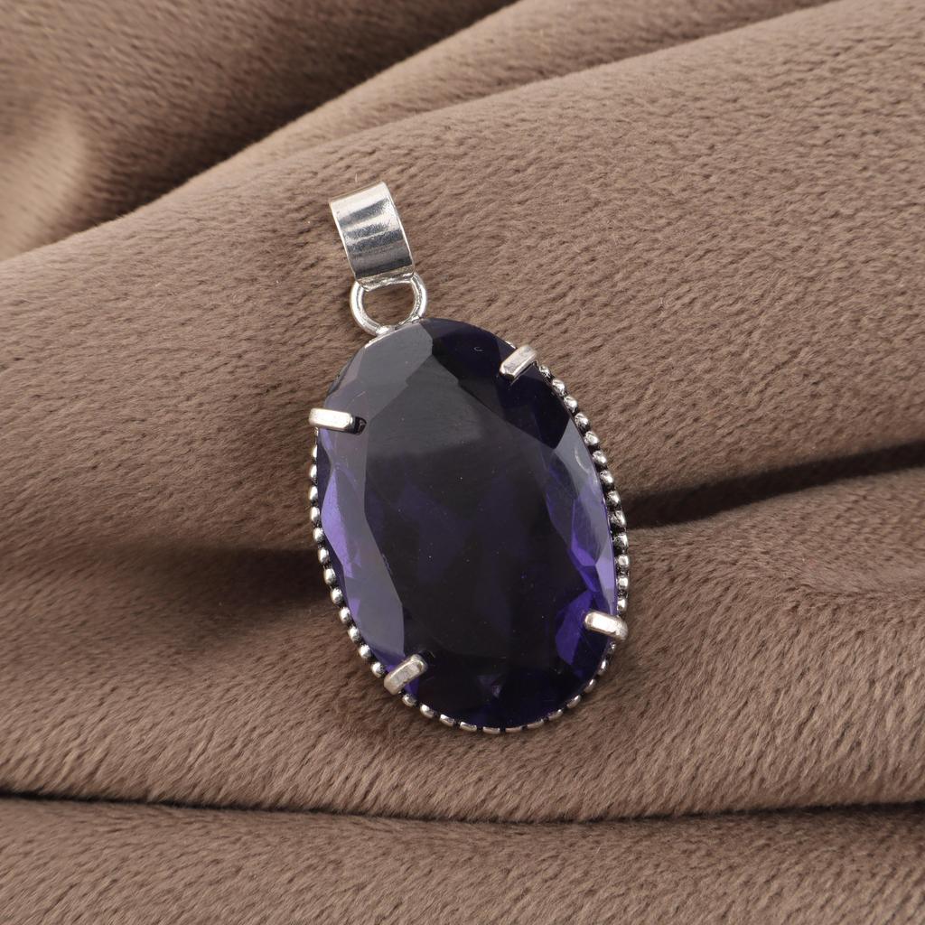Iolite Gemstone Silver Unique Pendant 1.75" , 925 Sterling Silver Jewelry, Iolite Pendant For Women, Partywear Chain Pendant PP-63-8
