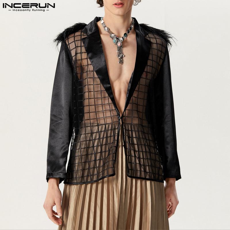 

INCERUN Мужской однобортный пиджак с длинным рукавом и перьями в стиле пэчворк, пальто S чёрный