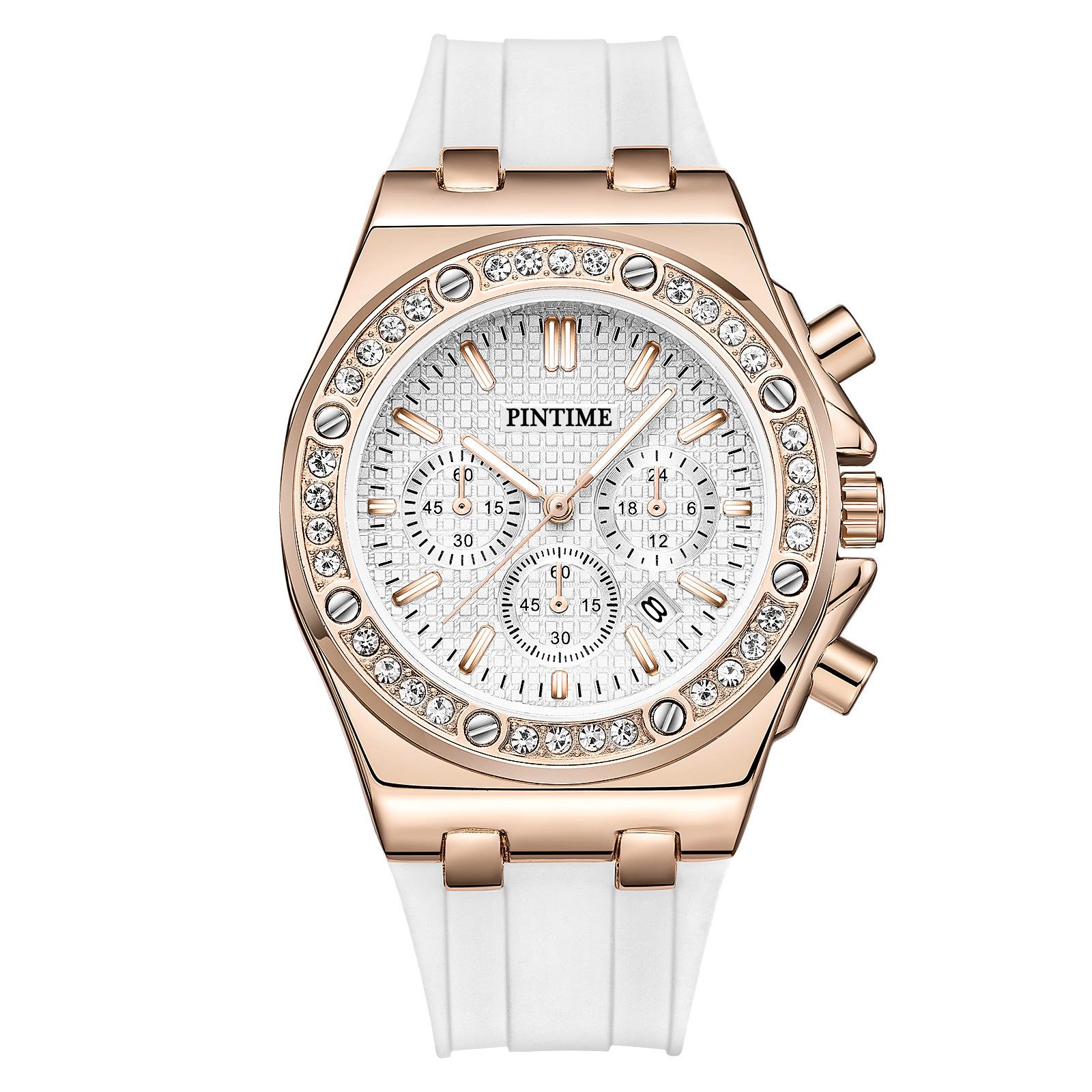 

Роскошные женские часы с силиконовым ремешком, клетчатым циферблатом, простым модным корпусом из сплава со стразами, кварцевыми наручными часами с календарем Reloj белый