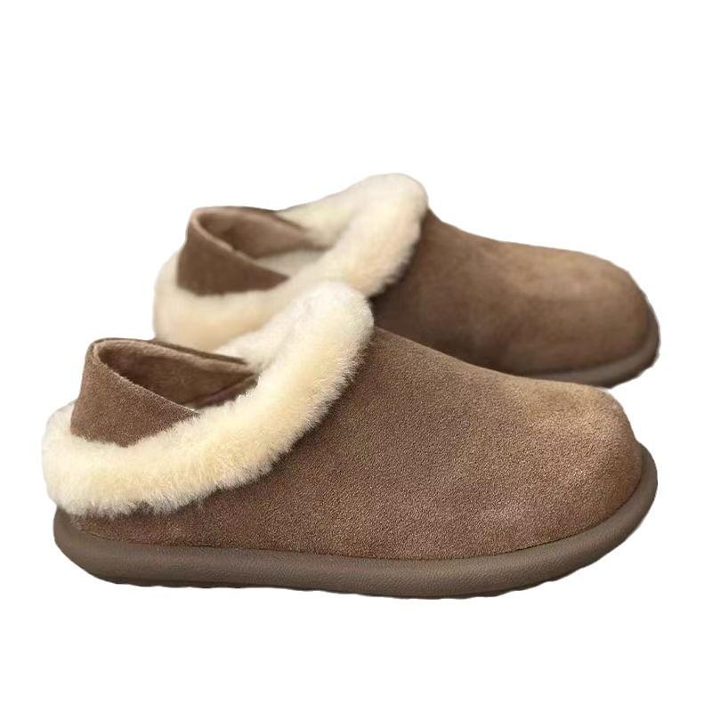 Popular velvet warm thick-soled fluffy slippers for women's 2025 autumn and winter new round-headed lazy shoes with two heels