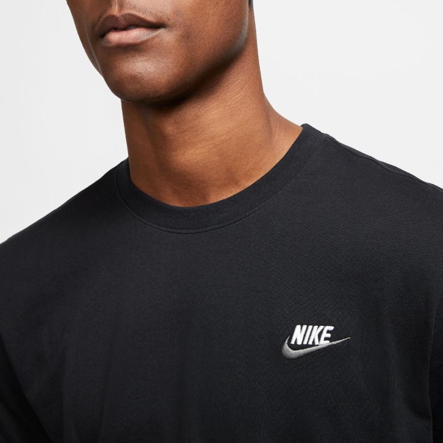 Nike Sportswear Club Embroidered Logo Solid Round Neck Short Sleeve T-Shirt Men Tops Black AR4997-014