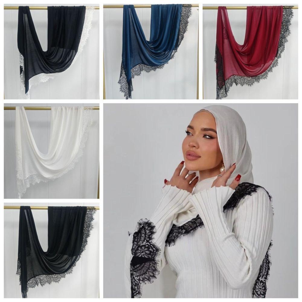 Breathable Sunscreen Lace Edge Headscarf Long Cotton Hijab Scarf Veil Turban Thin Large Shawl Gift