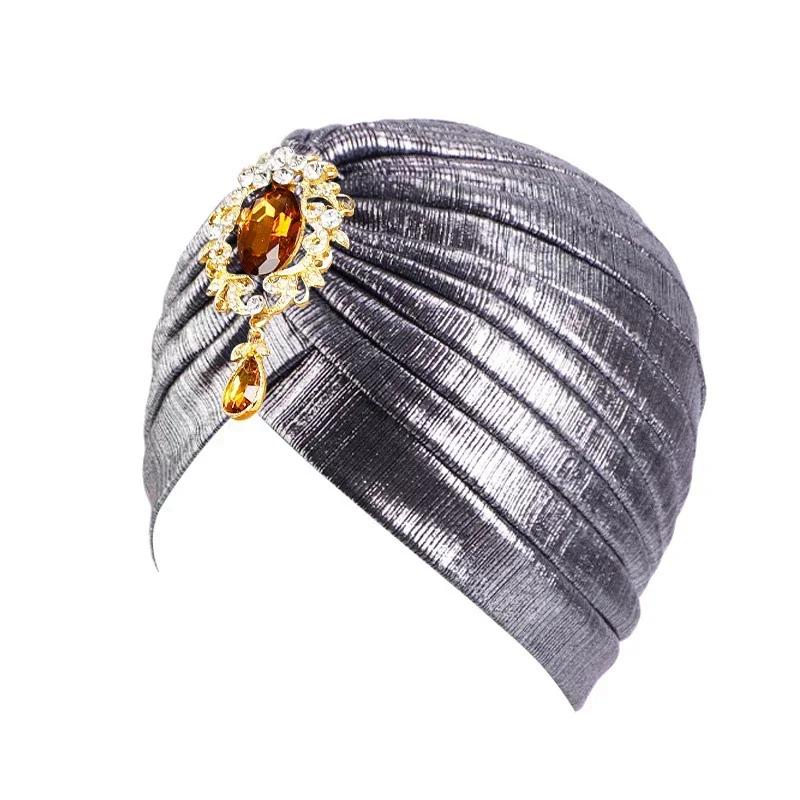 Indian Women Chemo Cap Muslim Diamonds Hijab Pleated Turban Wrap Headscarf Beanies Hair Loss Bonnet Hat Femme Turbante Mujer New