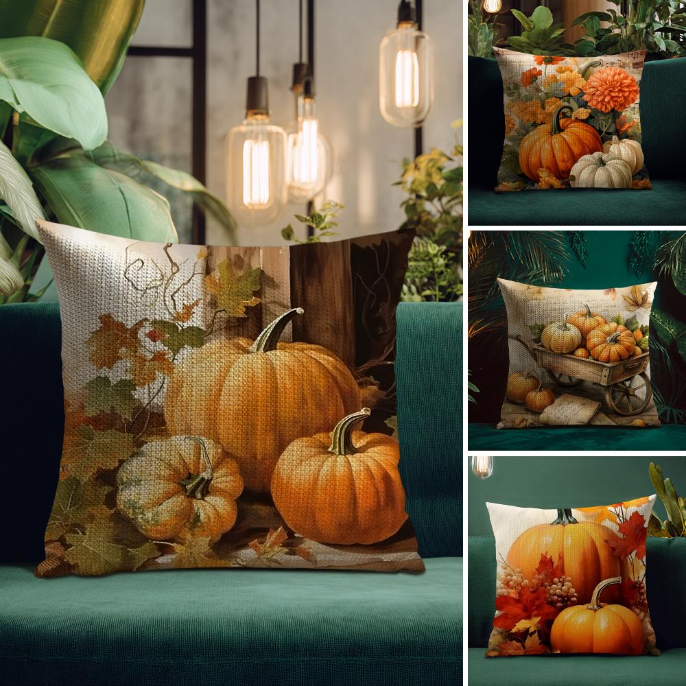 Fodera Cuscino Riscaldante Zucca Fodera Cuscino in Lino Naturale Stampa Double-Sided Cuscino Decorativo per Divano Arredamento Casa Regalo