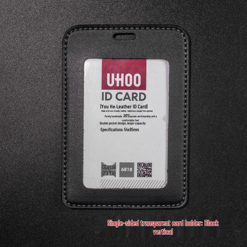 Double-Sided Retractable Leather ID Badge Holder - Thickened Transparent Work Pass/Card Holder