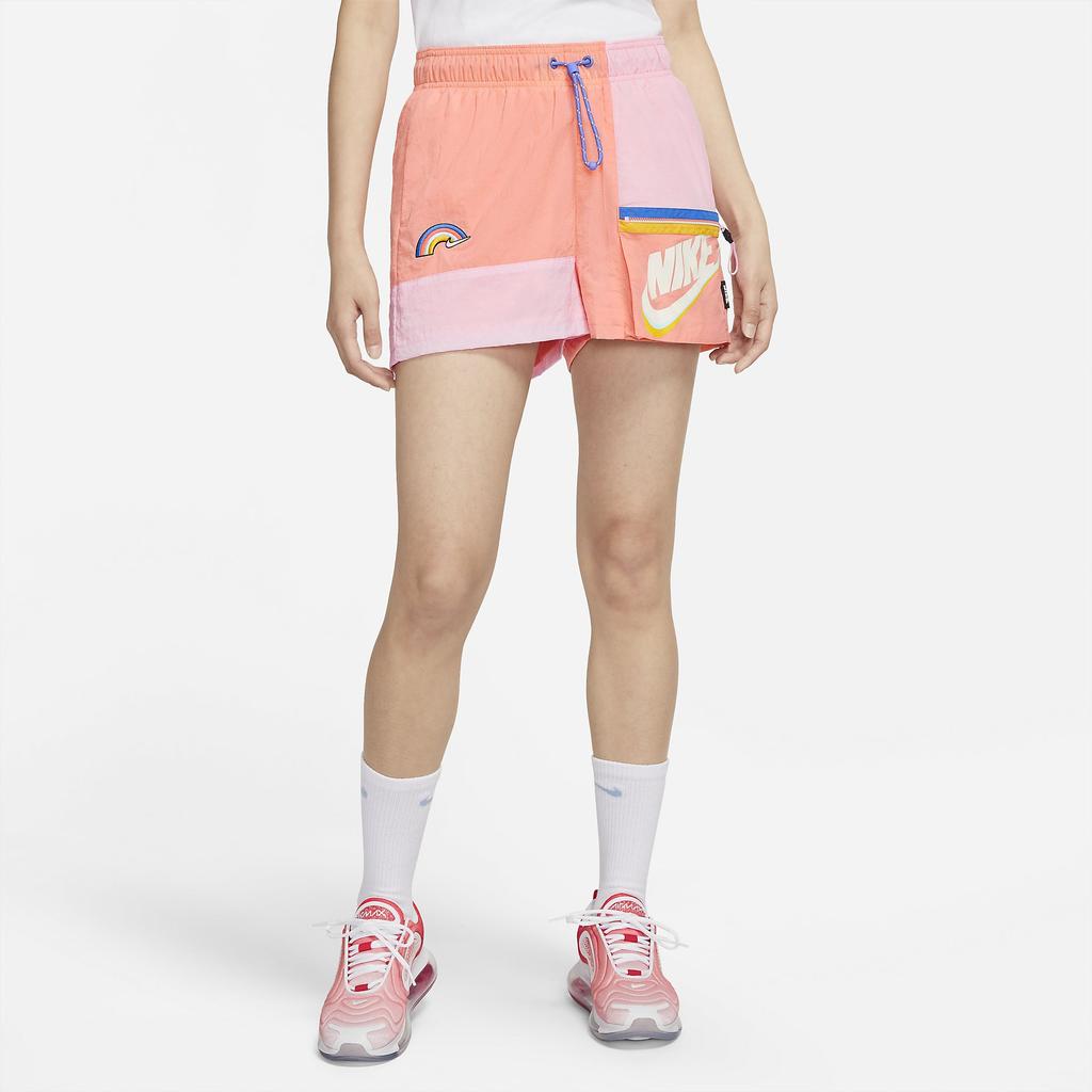 Nike Sportswear Icon Clash Color-Block Zip Pocket Printed Woven Shorts Women Bottoms Rage-Red DJ5376-641