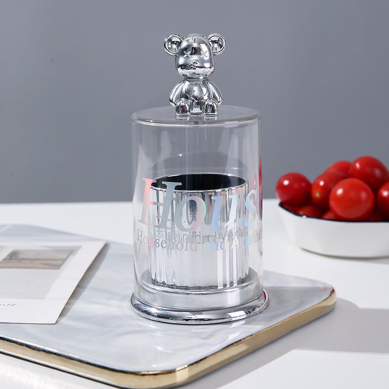 Cute Little Bear Toothpick & Storage Box for Cotton Swabs, Dental Floss - Creative Light Luxury Decor