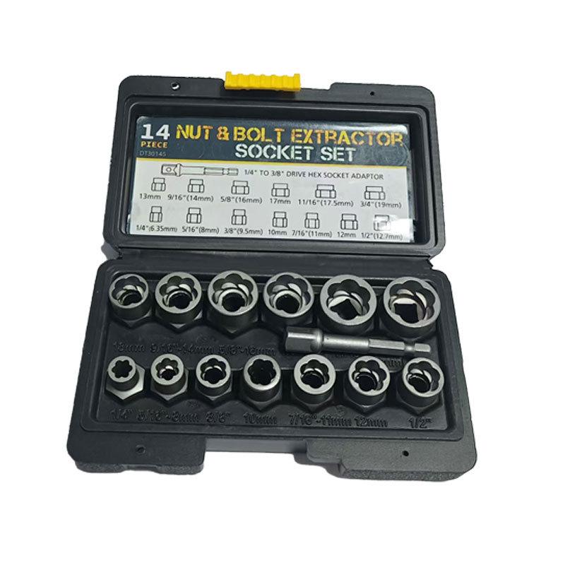 14Pcs High Strength Nut Extractor Socket Set Portable Damaged Bolt Removal Tool for Workshop Mechanic Use