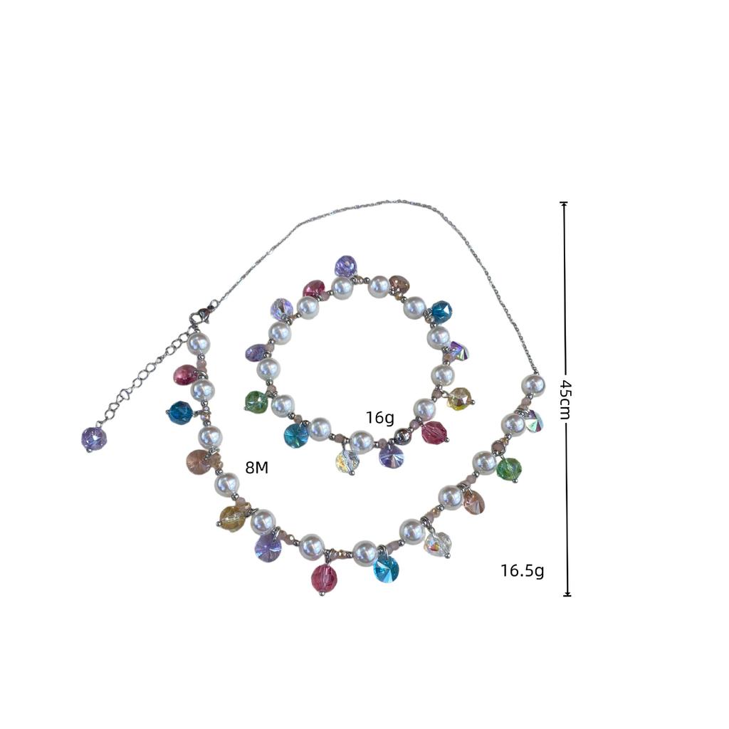 Sweet Dopamine Colored Crystal Water Drop Bracelet Necklace Female Niche Temperament Luxury Design Sense