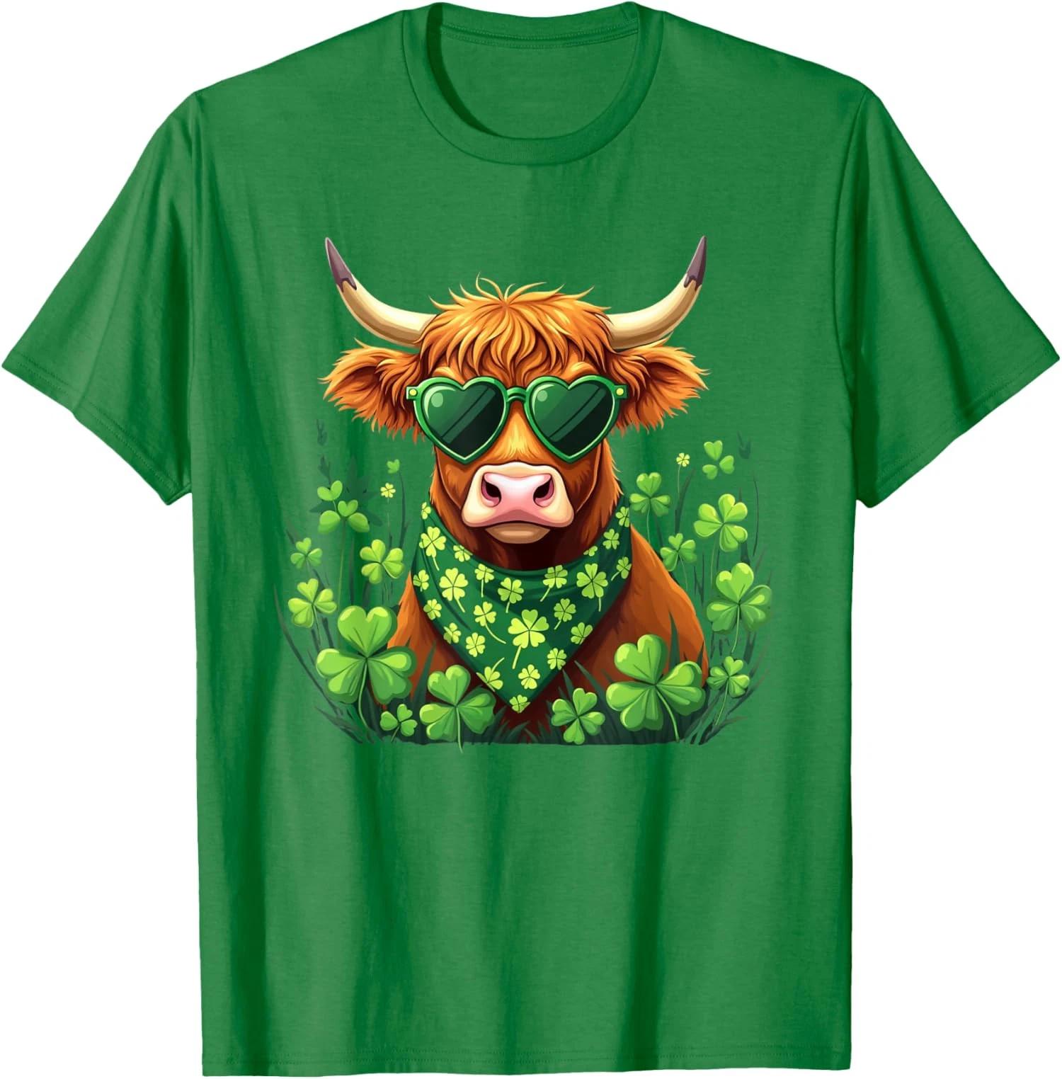 Cute Highland Cow St Patrick s Day Shamrock Cow T shirt S