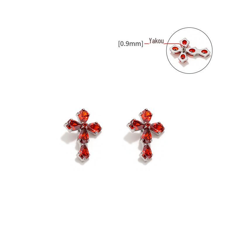 

G23 Titanium Teardrop Cross Earrings & 5A Zircon Flat Back Studs for Piercings M0.9mm Single Head