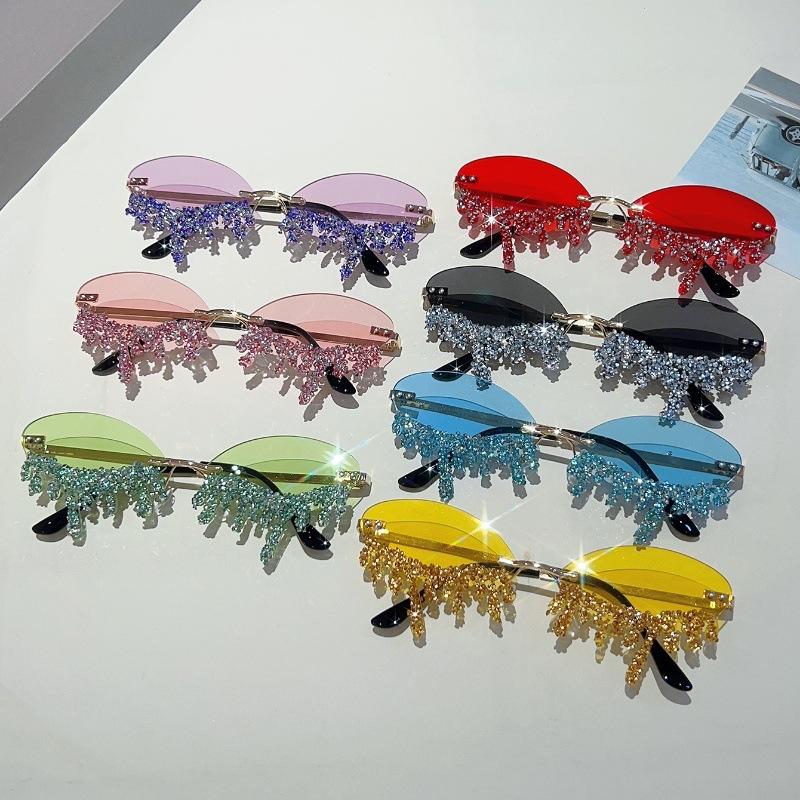 New European and American borderless diamond-encrusted angel tears sunglasses Spice Girls street shooting cool personality funny sunglasses