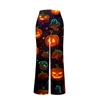 Bequeme Damen-Schlafanzughose mit Karomuster, Halloween-Print, Kordelzug, weiter Beinschnitt für Schlaf und