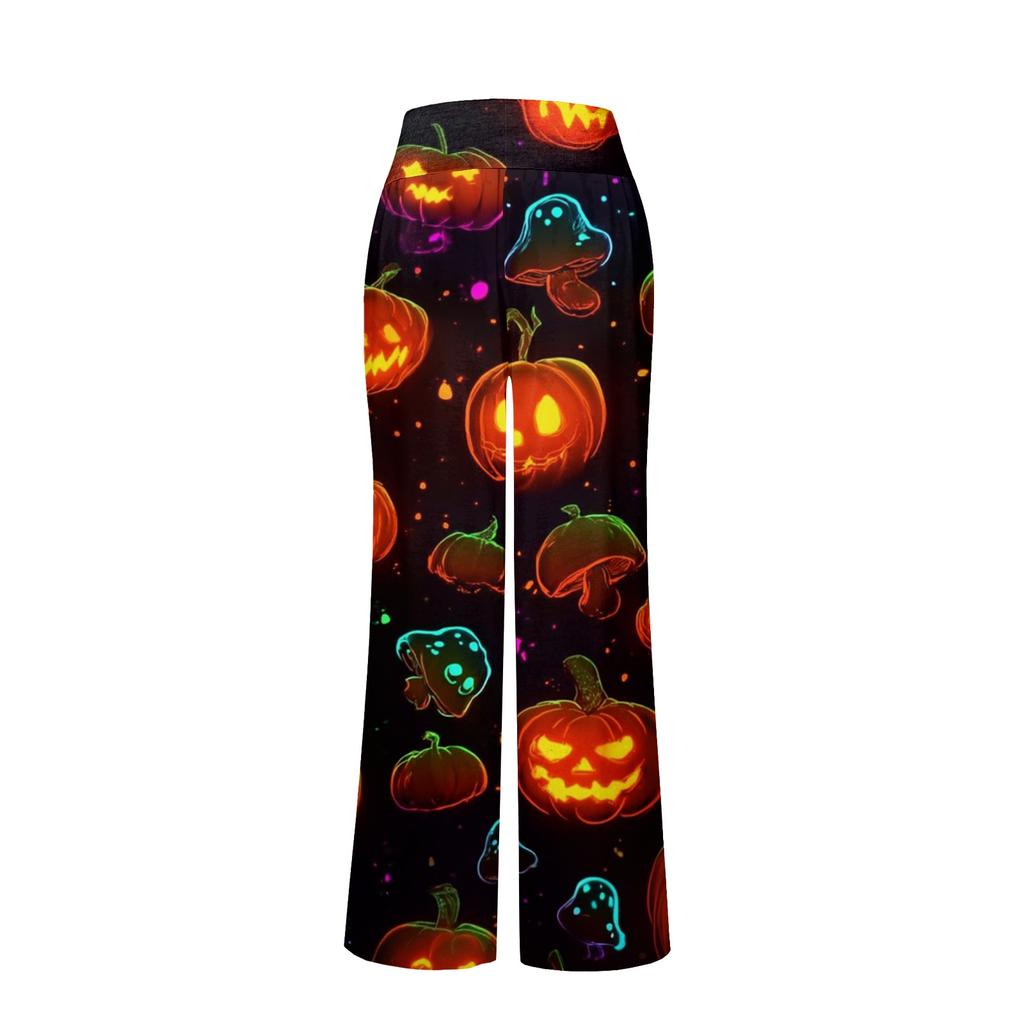 Bequeme Damen-Schlafanzughose mit Karomuster, Halloween-Print, Kordelzug, weiter Beinschnitt für Schlaf und