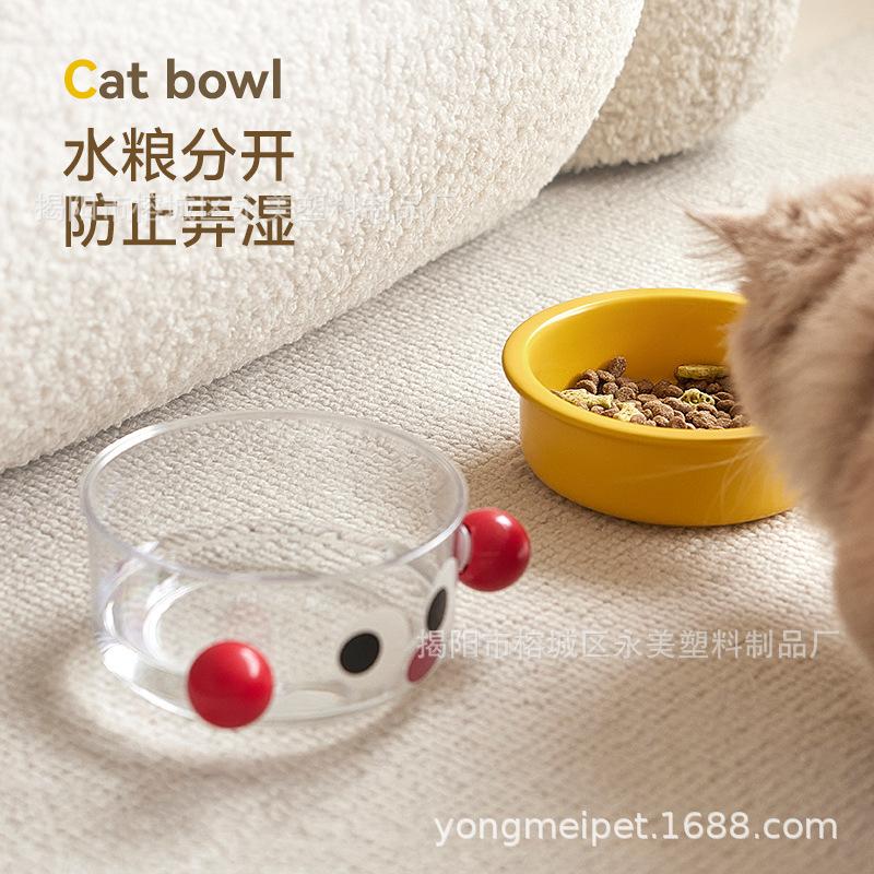 

Ceramic cat bowl cat food basin ceramic pet bowl protection cervical spine two-in-one anti-overturning double bowl water bowl pet supplies Sausage Mouth - White