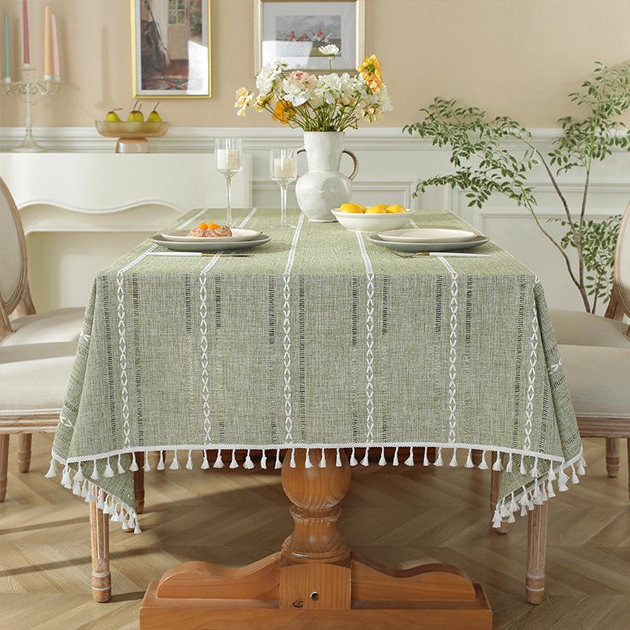 Cotton Linen Table Cloths with Tassels Hollow-carved Design Tablecloth for Indoor Outdoor Dinning Party TableCloths Christmas