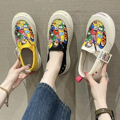 Mode Cartoon-Print Damen Plateau Vulkanisierte Schuhe Frau Dicke Sohle Canvas Slipper Mode Graffiti Sneaker Flats Sportschuhe