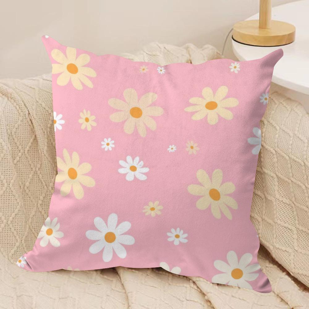 Romantic DaisyPrint Spring Cushion Cover Silky Short Plush DoubleSided Printed Pillow Case for Sofa All Seasons Home Decor Gift