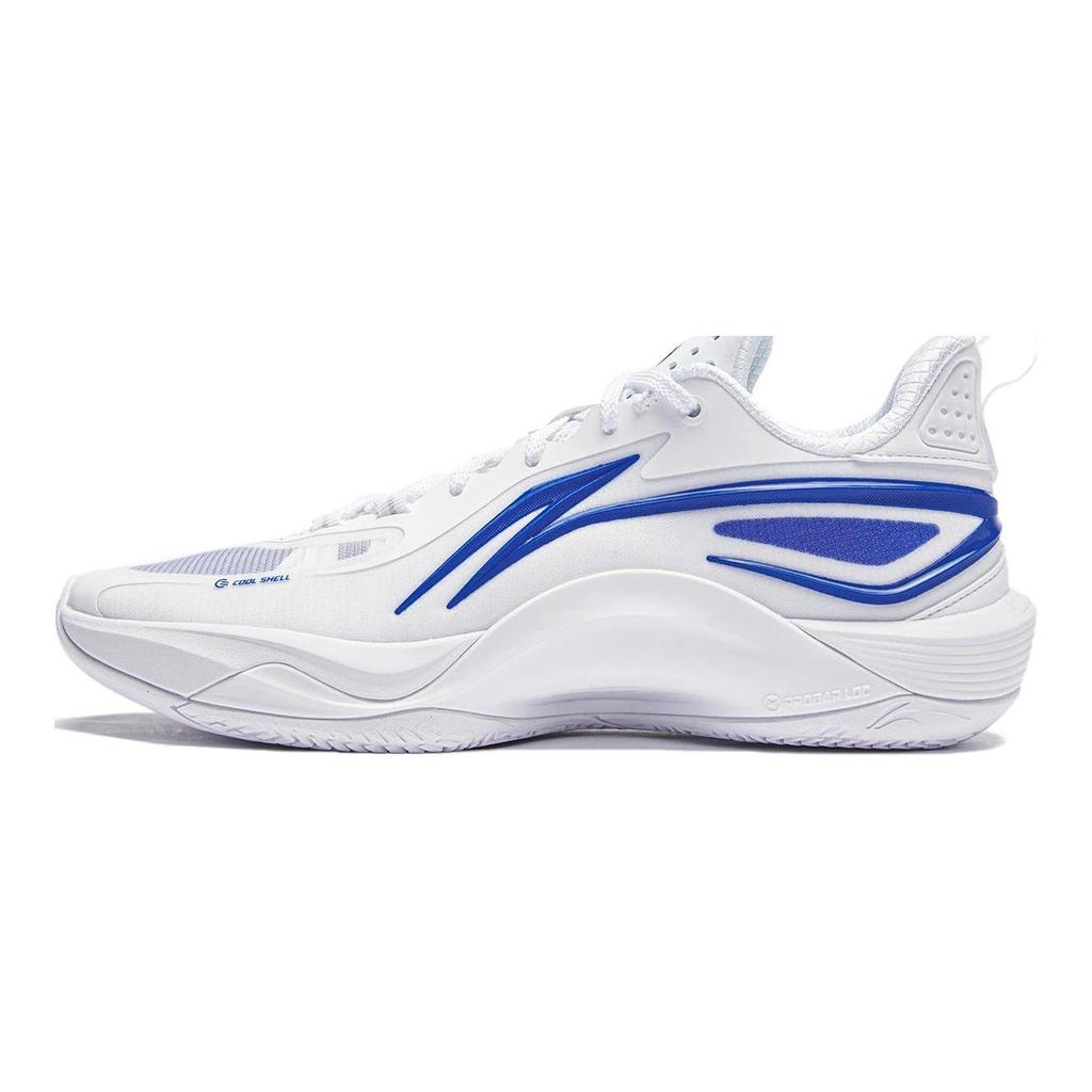 Li Ning Comfortable Cushioning Slip Resistant Abrasion Resistant Breathable Low top Basketball Shoes Men's White Blue ABPU007-2