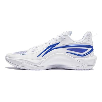 Li Ning Comfortable Cushioning Slip Resistant Abrasion Resistant Breathable Low Top Basketball Shoes Men's White Blue ABPU007-2