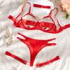 Sexy Purple Lingerie Set Hollow Out Bra Thong See Through Panties 4 Piece Erotic Underwear