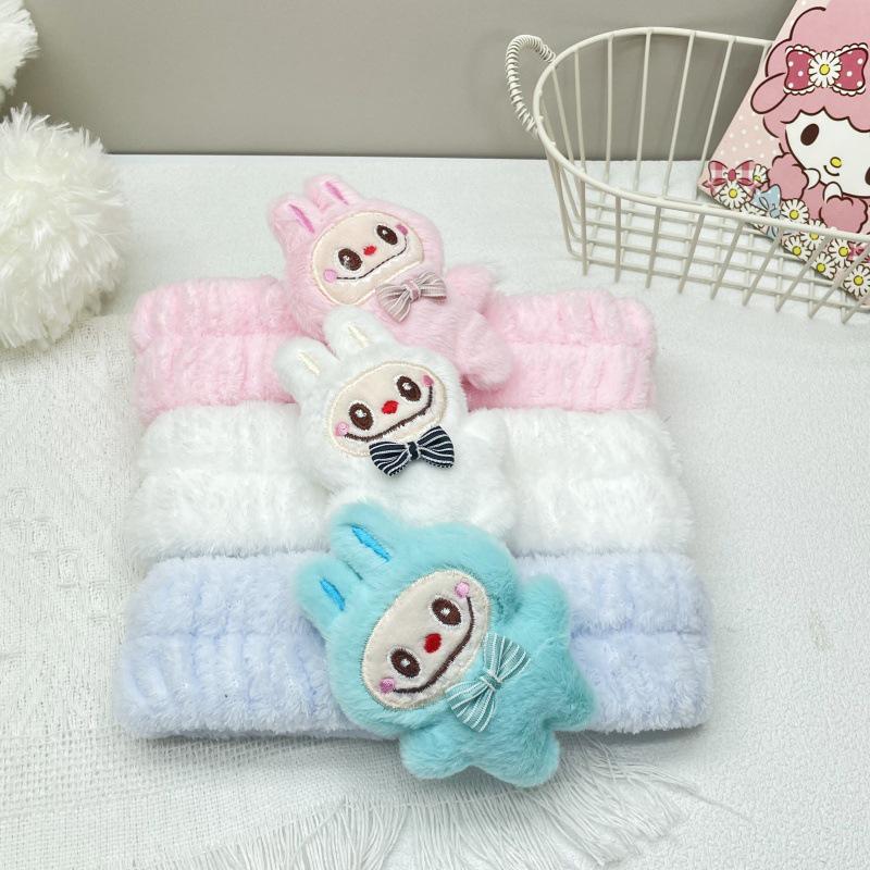Cute Labubu Plush Ugly Doll Face-Washing Headband & Funny Hair Tie Set