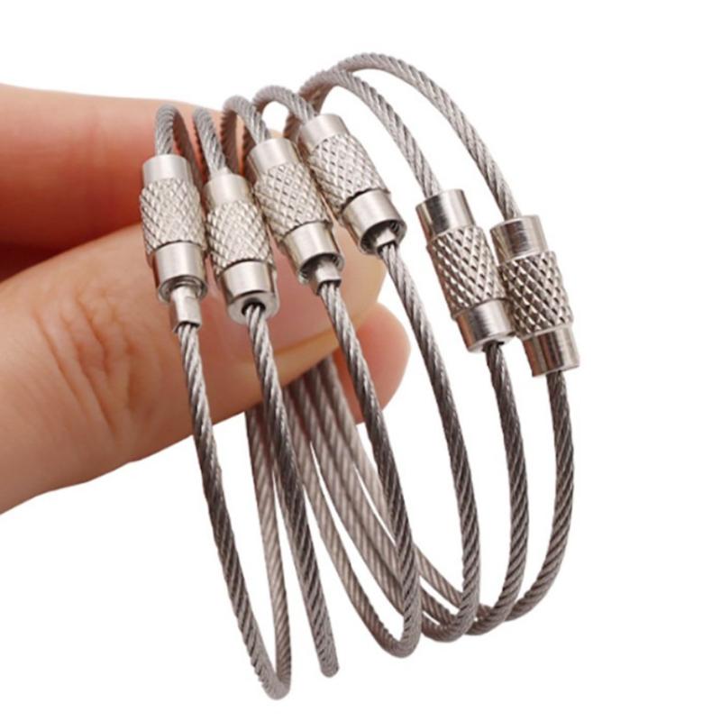 10PCS Screw Locking Wire Rope Key Chain 110MMx1.5MM Durable Stainless Steel Keyring Gadget Outdoor Tool DIY Camp Luggage Tag ZYF