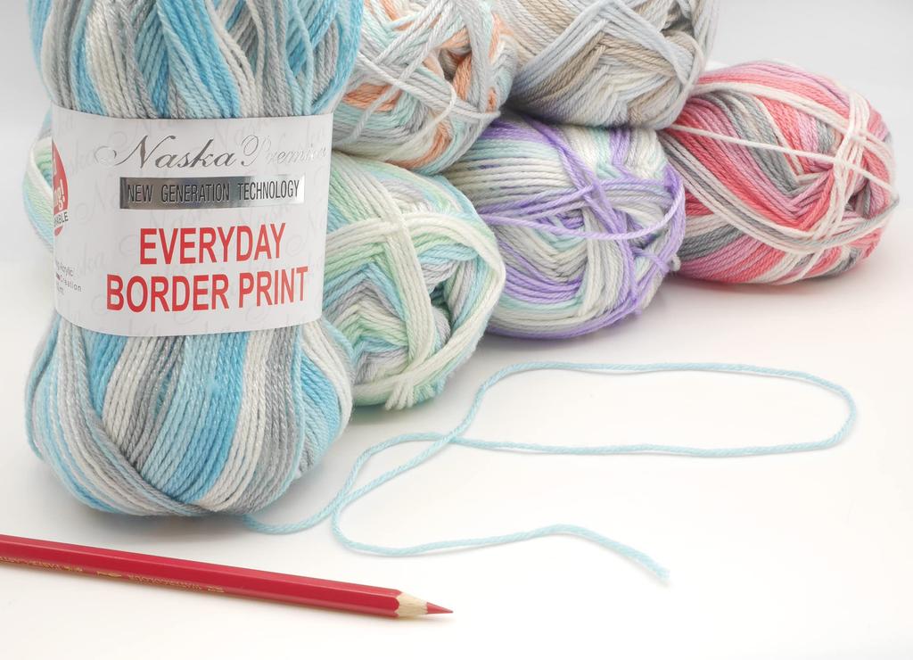 NASKA Hand Knitted Yarn Everyday Border Print Medium Type 100g 250m Set of 5 Balls Col.501 Multi-color Approx. N-104