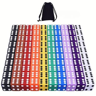 A Set of 10 Pieces, 50 Pieces, and 100 Pieces Acrylic Dice 0.62 Inch Game Dice Math Game 10 Colors Free Velvet Storage Bag