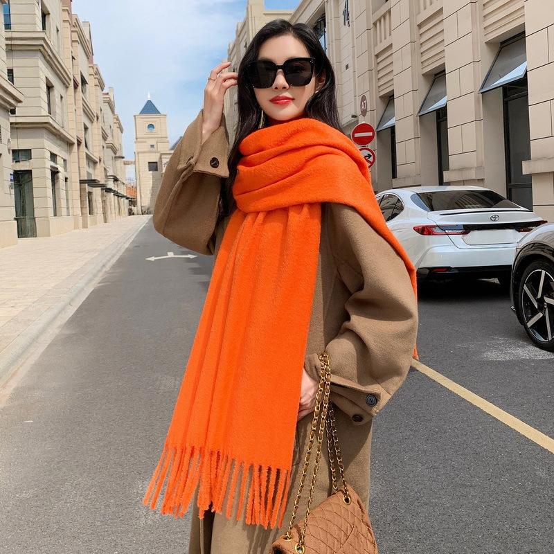 Solid color mink hair scarf light luxury high-end imitation cashmere scarf women's winter Korean men's shawl scarf autumn and winter