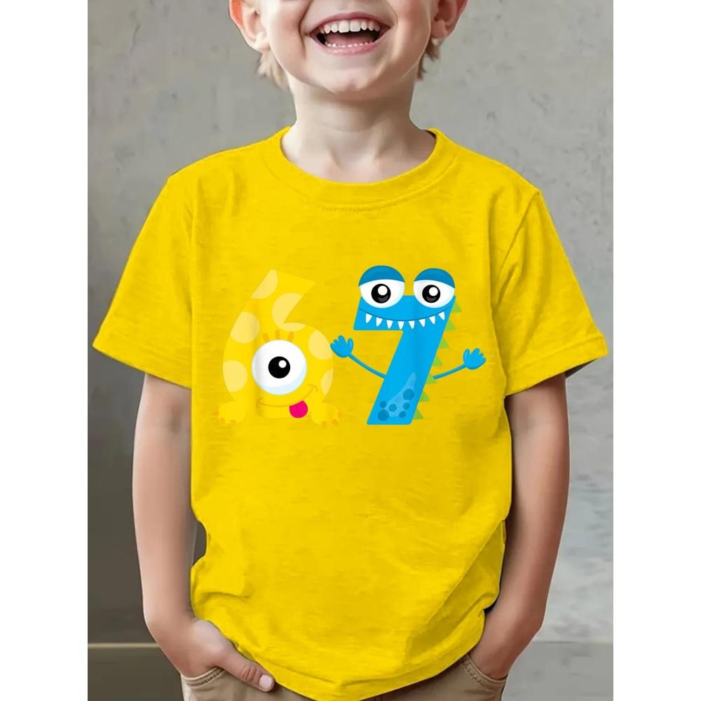 Tricou pentru băieți cu grafică cu numărul 67, imprimeu 3D, confortabil, cu gât rotund, mâneci scurte, top casual de vară pentru fiecare zi, sport, tricou pentru copii
