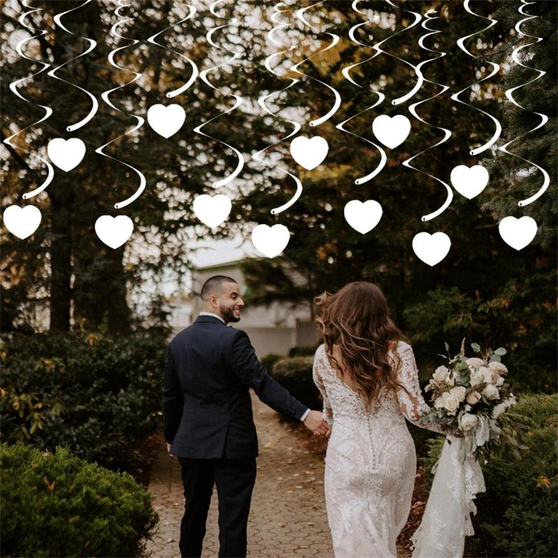 30pcs White Heart Spirals Streamers Set Hanging Decoration For Wedding Birthdays And Festival Celebration House Decors