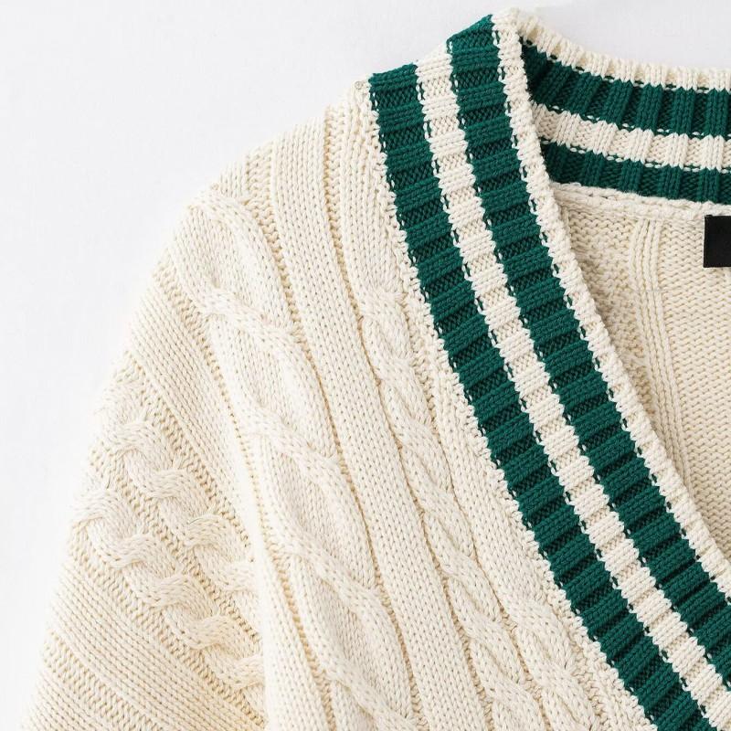 Womens Oversized V-Neck Knit Sweater With Colorblock Design Streetwear Loose Fit 2025