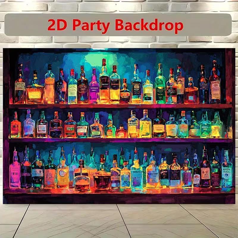 

2D Neon Bar Alcohol Bottles Tapestry 2D Flat Background Cloth for Party 47.2x31.5inch/120*80cm