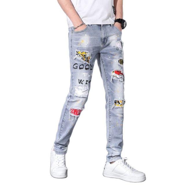 Brand Multi -Hole Jeans Man Ripped Men 