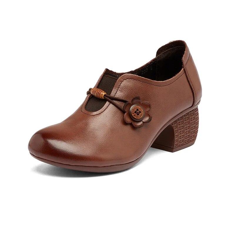 

Johnature туфли-лодочки из натуральной кожи, однотонная универсальная женская обувь на толстом каблуке с круглым носком в стиле ретро, ​​на мягкой подошве 35