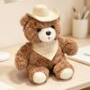 Stuffed Bear Plush Toy 3 Styles Brown Bear Cowboy Hat Red Bow Blue Hat Soft Plush Desk Ornament Home Office Room Decor Gift