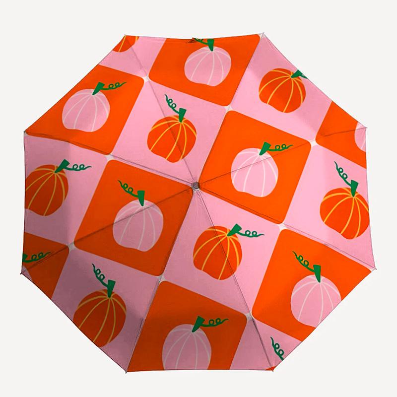 1pc Pumpkin Pattern Automatic Folding Umbrella - Portable Collapsible, 8-Rib Durable Frame, Perfect for Outdoor Use,  yy251218093