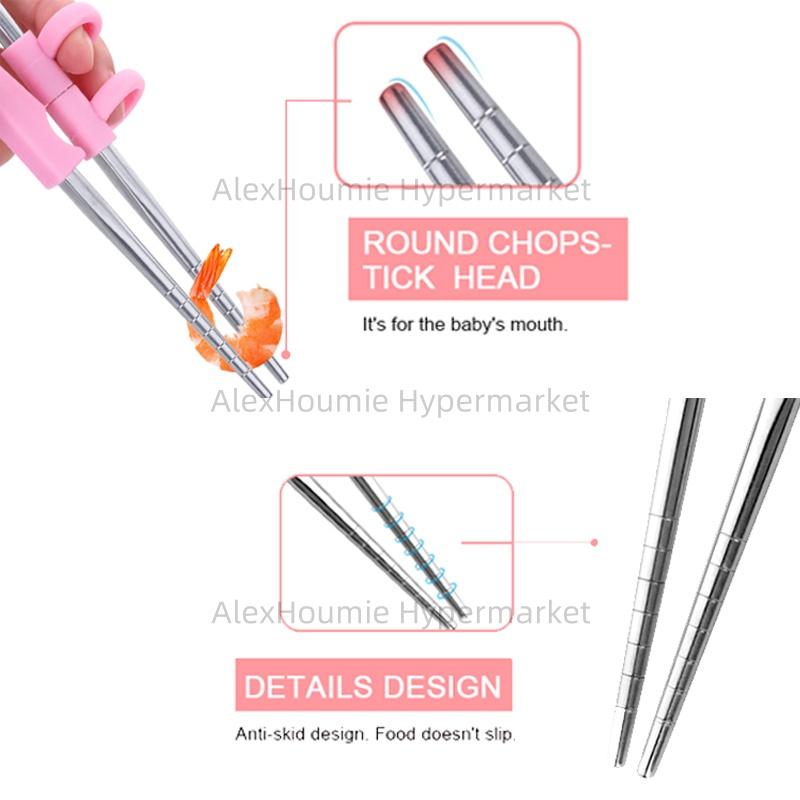 1Pair Kids Learning Training Chopsticks Cartoon Cute Silicone Animal Stainless Steel Food Sticks Detachable Reusable Tableware