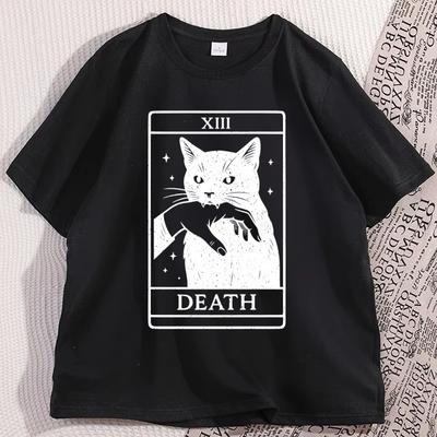 Tarot Card Black Cat T Shirt Vintage Tarot Death Tshirt Witchy Cat Tshirt Spooky Cat Halloween Tshirt Causal Short Sleeve Top