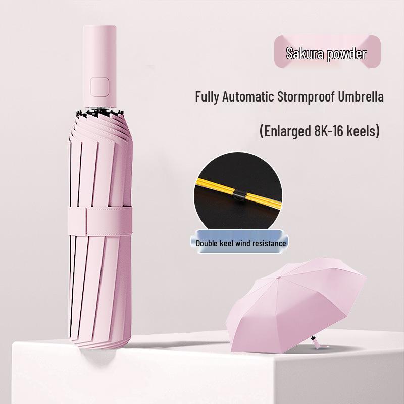 24-Rib Automatic Storm-Resistant Folding Umbrella for Sun and Rain