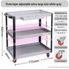 Adjustable 3-Tier Hand-Push Tool Cart for Auto Repair - Multi-Functional Mobile Workshop Storage.
