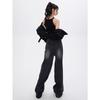Plus Size High Waist Black Wide-Leg Jeans - 2024 New Floor-Length Drapey Pants for Women