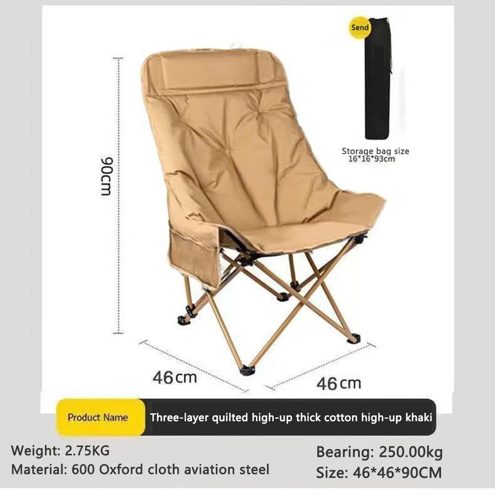 Padded Comfy Folding Camping Chair High-Back Adjustable Moon Chair Supports 550lbs for Camping & Outdoor Sketching, Hiking
